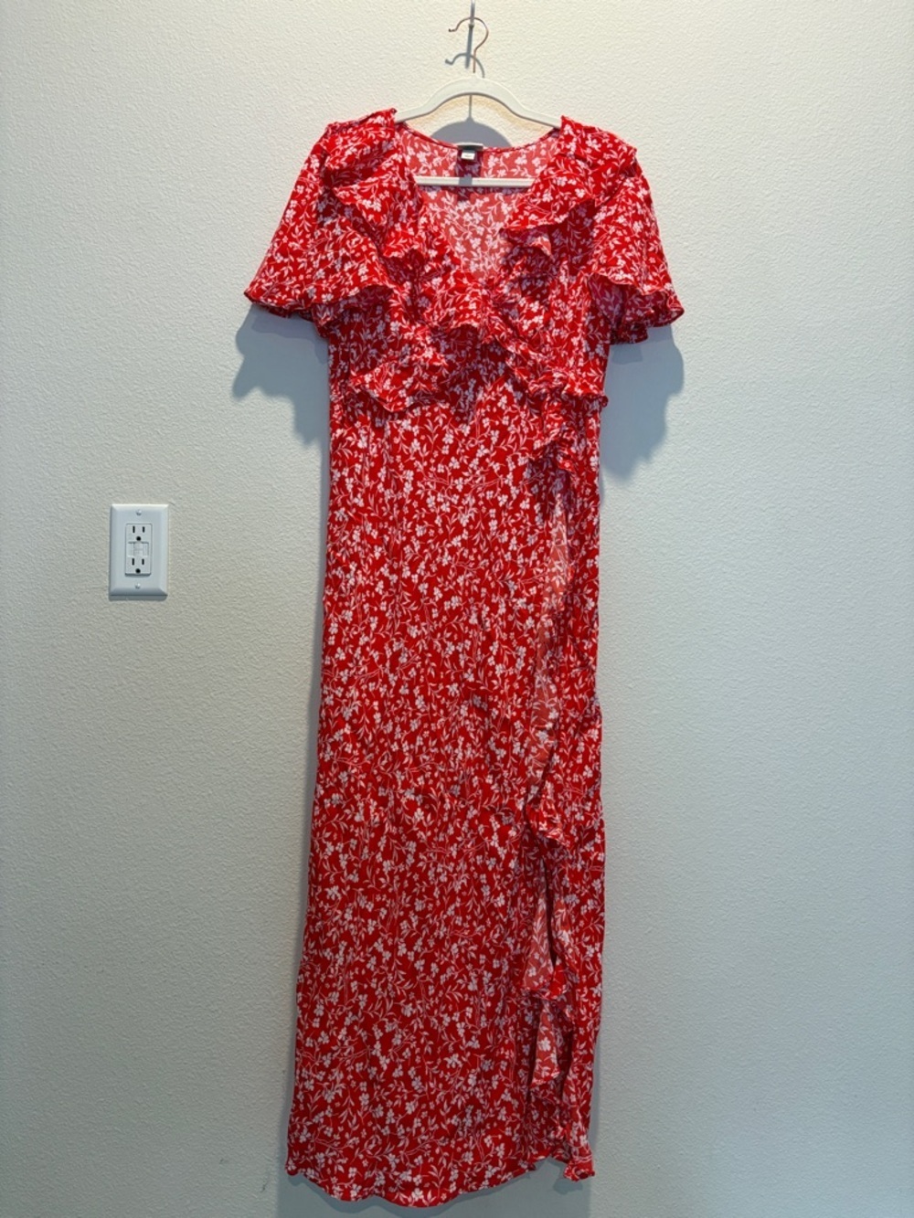 Red and White maxi dress with ruffles